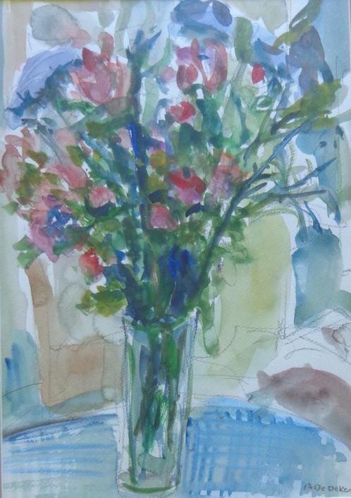 ALBERT DE DEKEN / BLOEMEN / ORIGINEEL WERK / 56x44cm / KADER, Antiek en Kunst, Kunst | Schilderijen | Modern, Ophalen of Verzenden
