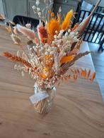 Droogbloemen oranje wit beige in vaas, Huis en Inrichting, Ophalen