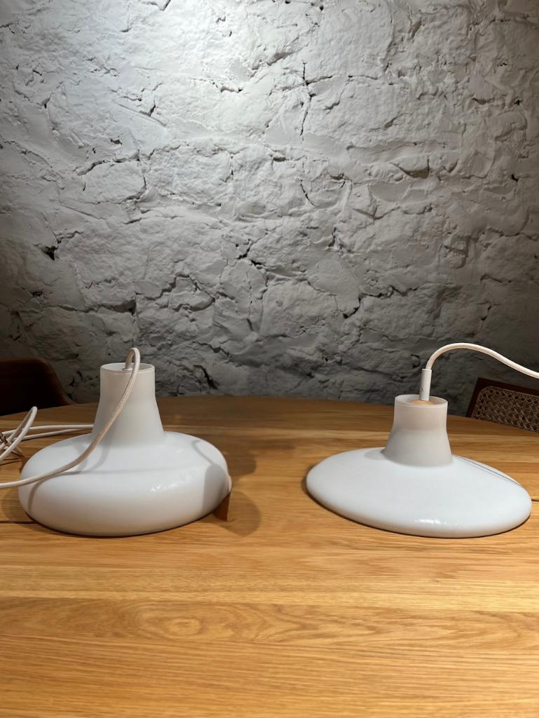 BROKIS hangset „Shadows” van witte glas en hout, Huis en Inrichting, Lampen | Plafondlampen, Gebruikt, Glas, Hout, Ophalen