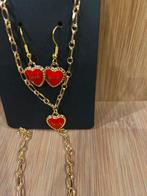 Set oorbellen + halsketting hartjes rood, Bijoux, Sacs & Beauté, Colliers, Rouge, Enlèvement ou Envoi, Neuf