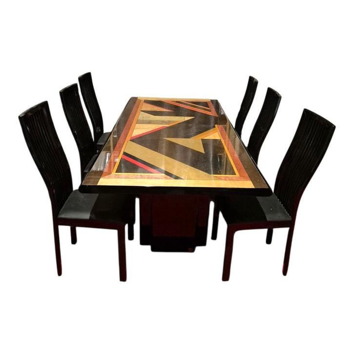Maurice Villency GC Colombo Italia zwart hoogglans eethoek, Huis en Inrichting, Tafels | Eettafels, Zo goed als nieuw, Vijf personen of meer