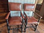 6 rustieke stoelen in leder + eik, Antiek en Kunst, Ophalen