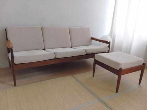 canapé scandinave vintage teck, Huis en Inrichting, Zetels | Zetels, Zo goed als nieuw, Rechte bank, Driepersoons, 150 tot 200 cm