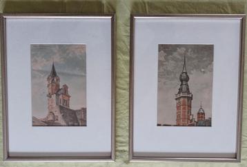 2 Mechelse torentjes,  litho's naar aquarellen van Jean Baes beschikbaar voor biedingen