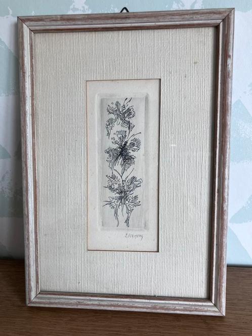 Jan Flameng - Kleine ingekaderde ets vlinders, Antiek en Kunst, Kunst | Etsen en Gravures, Ophalen of Verzenden
