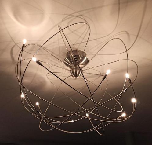 Stijlvolle halogeenverlichting in geborsteld inox, Maison & Meubles, Lampes | Suspensions, Utilisé, 50 à 75 cm, Métal, Enlèvement