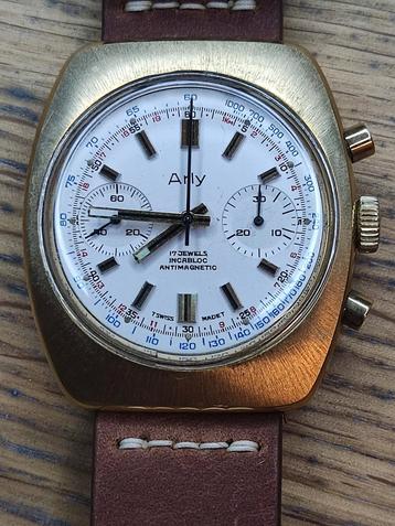 Chronographe vintage Arly valjoux 7733. 38mm beschikbaar voor biedingen