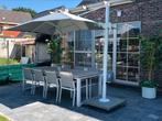 Table de jardin avec 8 chaises et parasol, Jardin & Terrasse, Comme neuf, Rectangulaire, Enlèvement, Métal