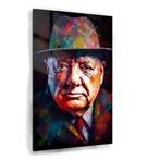 Winston Churchill portret Glasschilderij 60x90cm + Ophangsys, Antiek en Kunst, Kunst | Schilderijen | Abstract, Verzenden