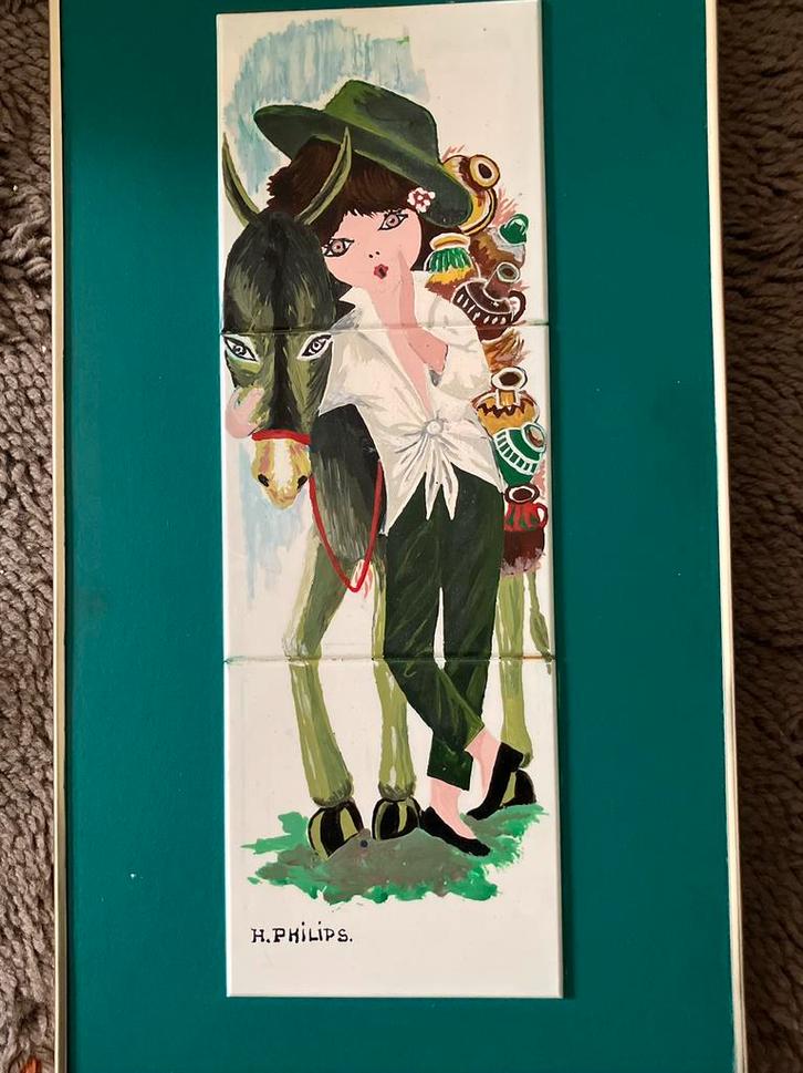 Handbeschilderd tegel deco, Verzamelen, Retro, Ophalen