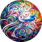 Oiseau dans une nature abstraite colorée, cercle mural 60x60, Envoi