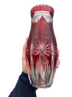 Val Saint Lambert vaas met rode bekleding, gesneden 20,5 cm, Ophalen of Verzenden