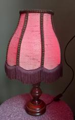 vintage staan lamp met stoffen bruin-beige kap, houten voet, Ophalen