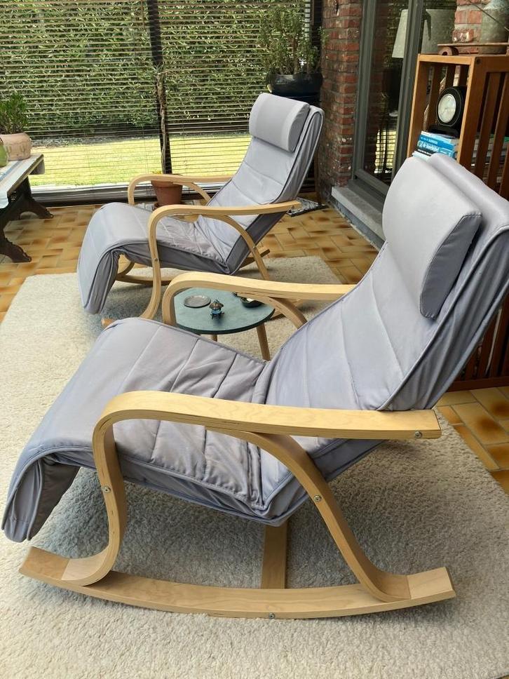 2 relax / schommelstoelen, Huis en Inrichting, Zetels | Zetels en Chaises Longues, Gebruikt, Hout, Stof, Ophalen