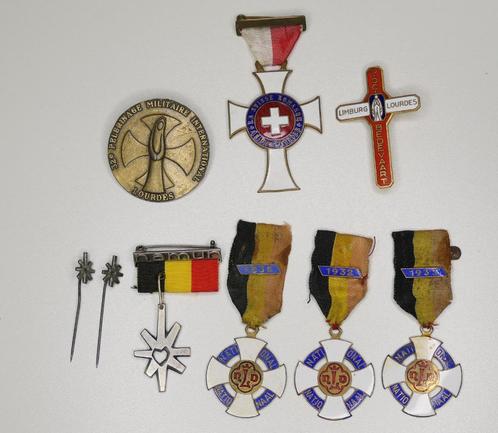 Militaria-insigne_Pélérinage_BE_FR_NL_CH_lot de 9 médailles, Verzamelen, Militaria | Algemeen, Landmacht, Lintje, Medaille of Wings