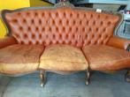 Antieke lederen Chesterfield, cognac leer. 3+1+1 zit., Enlèvement ou Envoi