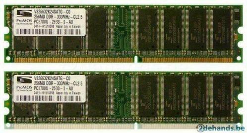 2 x mémoire RAM Promos PC2700 CL2.5 DDR 256 Mo, Informatique & Logiciels, Mémoire RAM, Desktop, DDR, Enlèvement ou Envoi