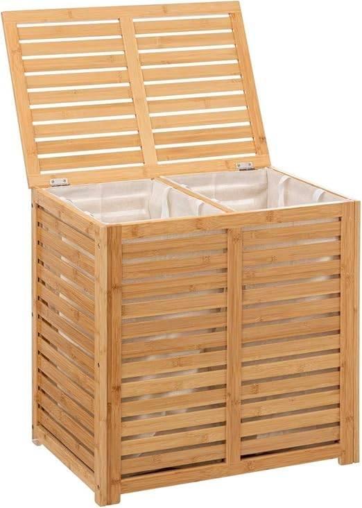 Dubbele wasmand van bamboe | 60 L | Nieuw, Huis en Inrichting, Woonaccessoires | Schalen en Manden, Nieuw, Rechthoekig, Hout, Verzenden