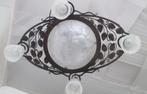 spectaculaire smeedijzeren art deco luster geperst glas, Ophalen