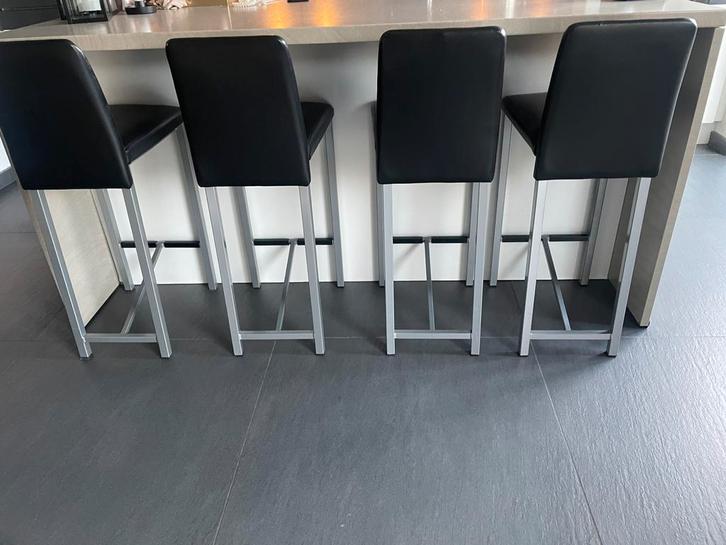 Barkrukken te koop, Maison & Meubles, Tabourets de bar, Utilisé, Cuir, 4 tabourets, Avec repose-pieds, Enlèvement