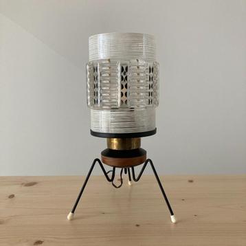 Lampe tripode en verre peint, teck et laiton, années 60, Enlèvement ou Envoi