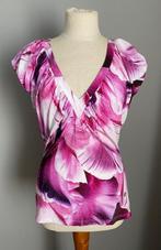 Roze topje met bloemenprint Roberto Cavalli maat 42, Comme neuf, Manches courtes, Rose, Taille 42/44 (L)
