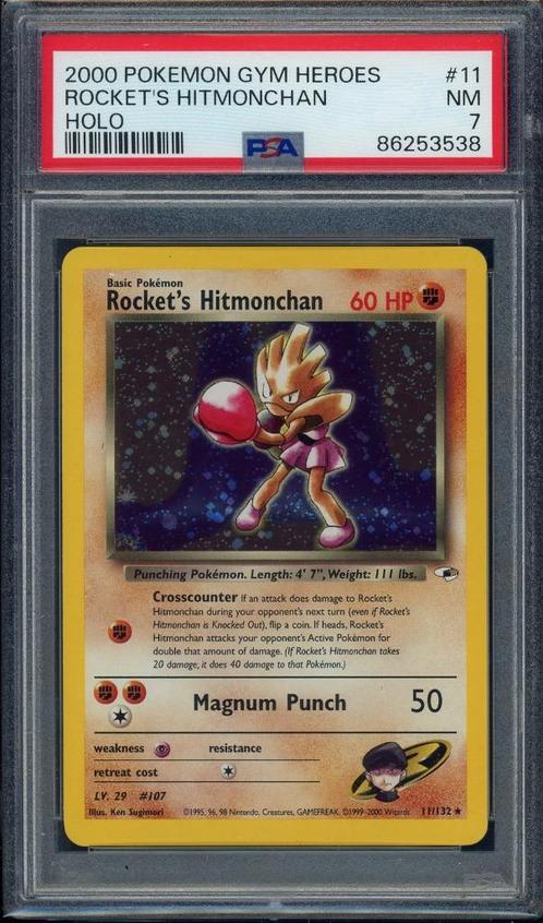 Rocket's Hitmonchan Holo PSA 7 - 11/132 - Gym Heroes 2000, Hobby en Vrije tijd, Verzamelkaartspellen | Pokémon, Zo goed als nieuw