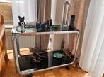 Vintage roltafel van chroom en gerookt glas — jaren 70, Ophalen, Gebruikt, Glas, 75 cm of meer