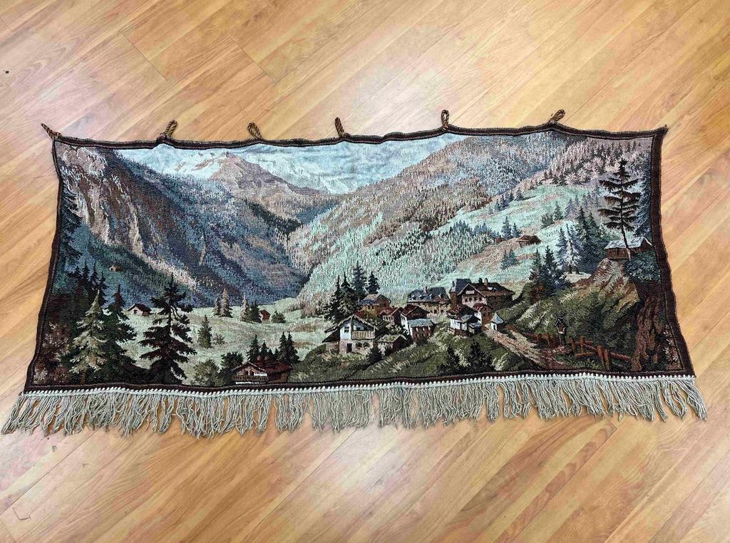Vintage retro wandkleed met dorp en bergen 144/59, Ophalen of Verzenden, Gebruikt