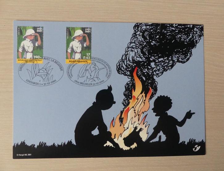 Carte souvenir 2001 Tintin en Afrique (3048), Timbres & Monnaies, Timbres | Europe | Belgique, Enlèvement ou Envoi