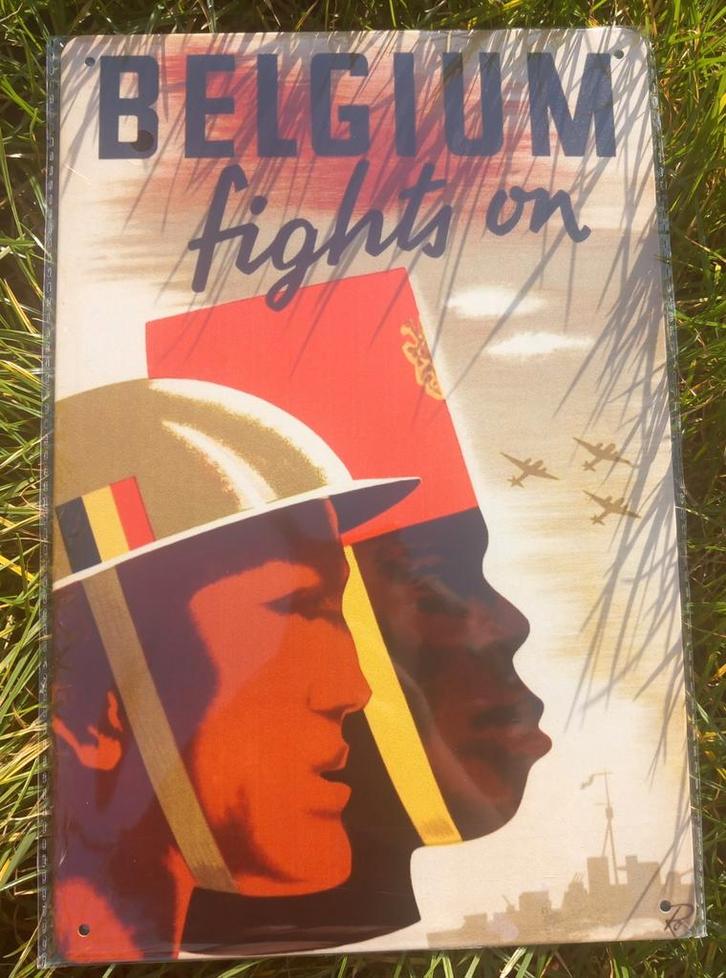Wo2 Belgisch leger metalen plaat Free Belgian Forces, Verzamelen, Militaria | Tweede Wereldoorlog, Landmacht, Foto of Poster, Ophalen of Verzenden