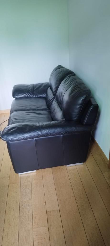 Zwarte lederen zetels + poef te koop, Huis en Inrichting, Zetels | Zetels en Chaises Longues, Gebruikt, Ophalen