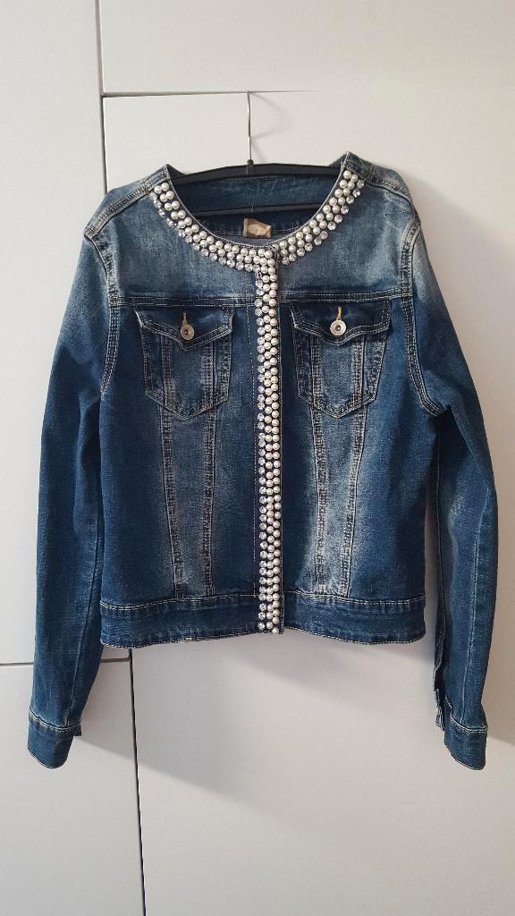 Jeansvest / jeansjas met parels en diamantjes maat 152 NIEUW, Kinderen en Baby's, Kinderkleding | Maat 152, Nieuw, Meisje, Jas