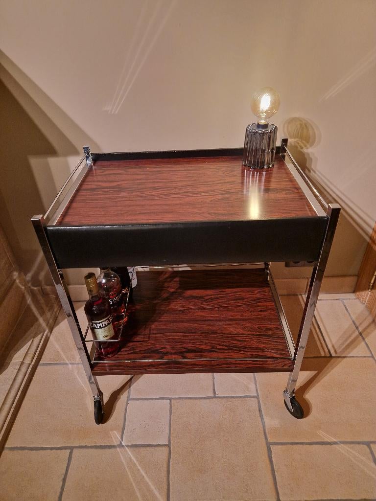 George Coslin Rosewood en Chrome Serveerkar met lades,  1950, Ophalen of Verzenden