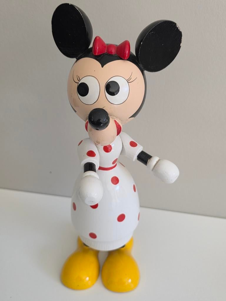 Vintage handgemaakt houten Disney/Minne Mouse beeldje/spaarp, Ophalen