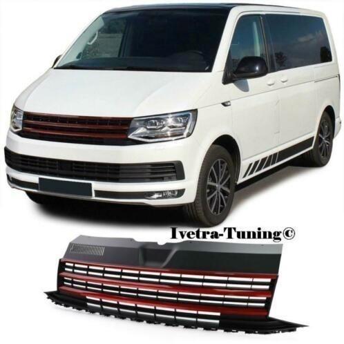 Embleemloze Grill Volkswagen Transporter T6 [Zwart-Rood], Auto diversen, Tuning en Styling, Verzenden