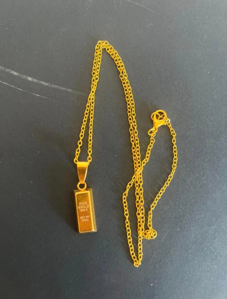 Goud bar ketting, Handtassen en Accessoires, Kettingen, Met hanger, Nieuw, Ophalen of Verzenden, Steen of Mineraal