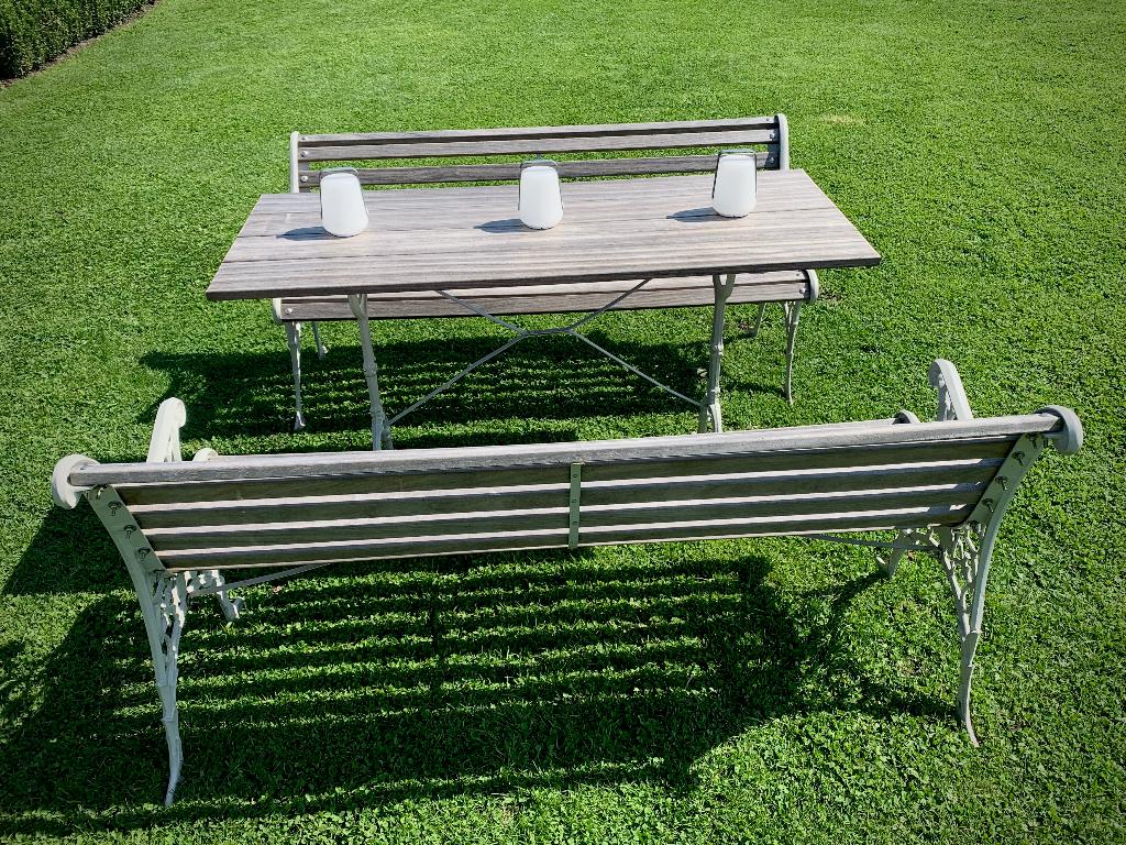 Gietijzeren tuinbankjes met bistro tafel - in Padoek, Jardin & Terrasse, Tables de jardin, Utilisé, Autres matériaux, Enlèvement