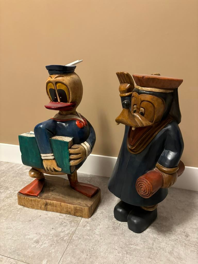 Vintage Disney beelden uit masief hout., Antiquités & Art, Art | Sculptures & Bois, Autres styles, Bois, Fait main, Autres sujets