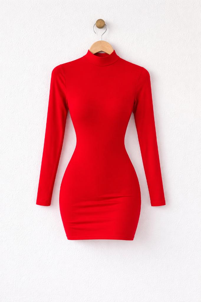 Rode Bodycon Jurk met lange mouwen & col, Kleding | Dames, Jurken, ANDERE, Nieuw, Ophalen of Verzenden, Maat 36 (S)