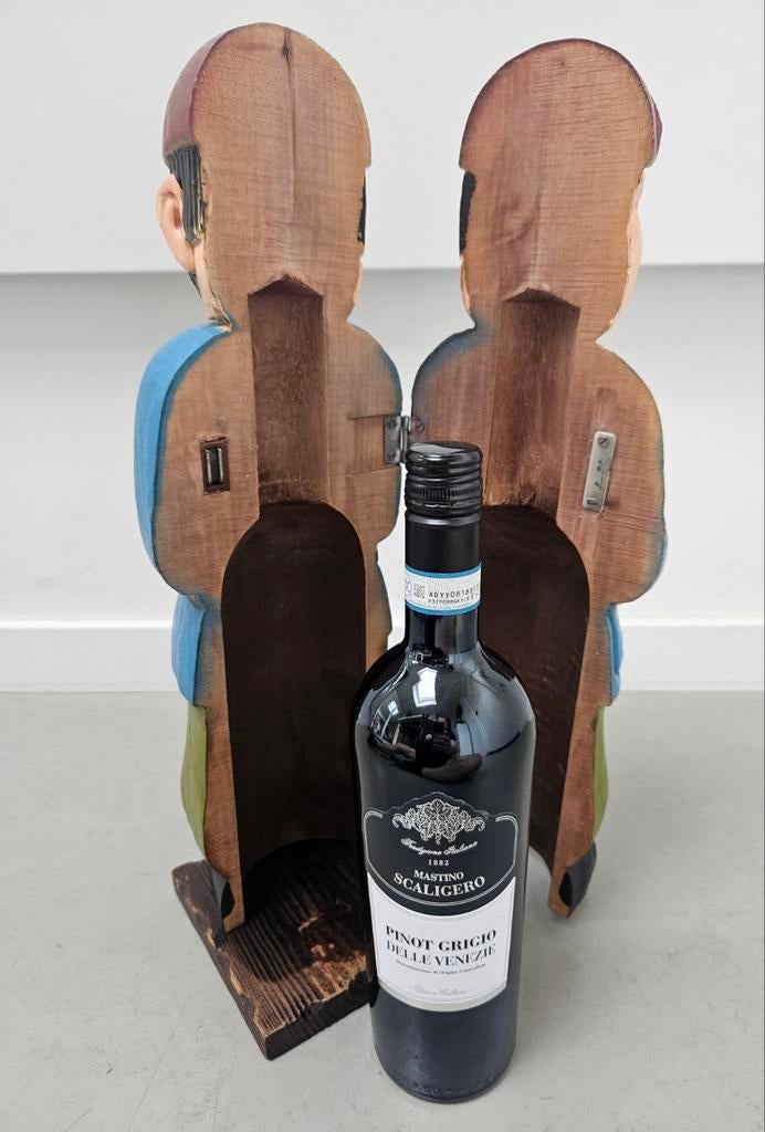 Vintage houtgesneden Wijnflessenhouder, Ophalen of Verzenden