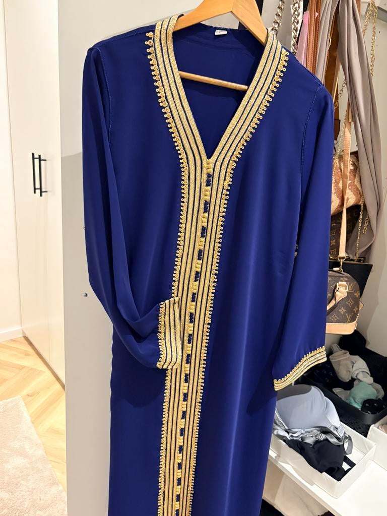 Caftan maroquin robe marocaine djeleba, Enlèvement ou Envoi, Comme neuf, Taille 38/40 (M), Bleu
