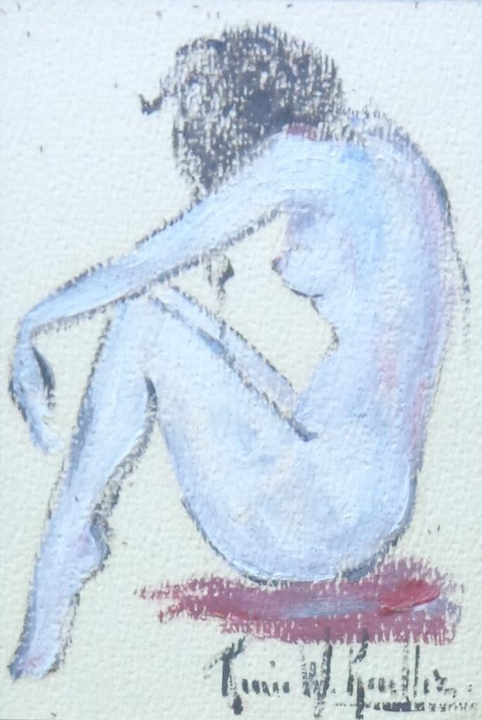 RENEE W. KUELLER / NAAKTE VROUW / ORIGINEEL / 34x28cm KADER, Antiquités & Art, Art | Peinture | Moderne, Enlèvement ou Envoi