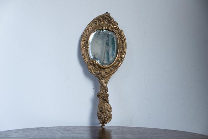 Victorian Style Brass Coloured Hand Mirror, Hand Spiegel, Antiek en Kunst, Antiek | Bestek, Ophalen of Verzenden