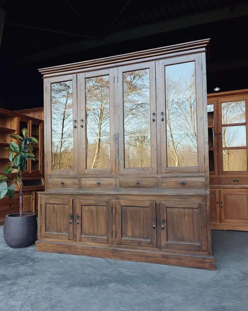 Oude hoge winkelkast | Antieke vitrinekast  #2556, Antiek en Kunst, Ophalen of Verzenden