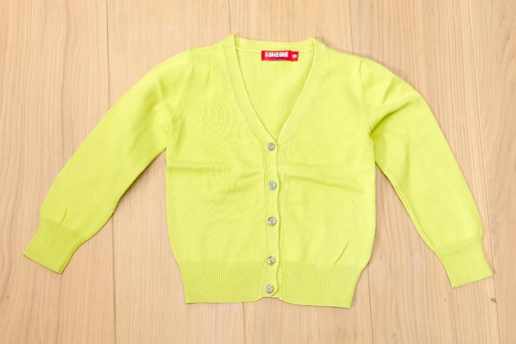 Limoengroene cardigan Someone, maat 110, Kinderen en Baby's, Kinderkleding | Maat 110, Gebruikt, Meisje, Trui of Vest, Ophalen of Verzenden