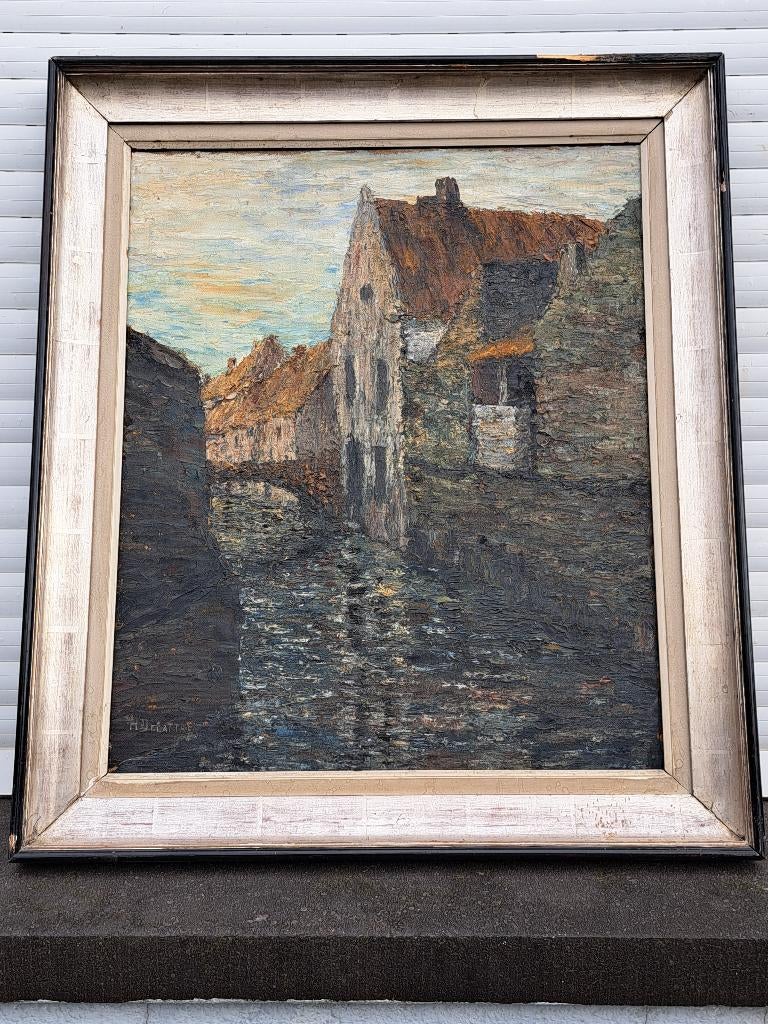 huile sur toile bruges signe henri delattre, Antiek en Kunst, Kunst | Schilderijen | Klassiek, Ophalen of Verzenden