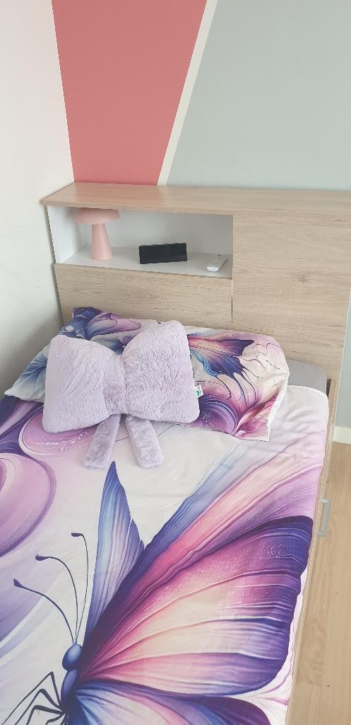 Lit 1 place avec rangement, Maison & Meubles, Chambre à coucher | Lits, Comme neuf, Une personne, 90 cm, 210 cm, Bois, Brun, Enlèvement