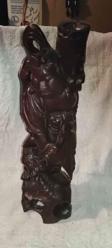 Statue asiatique en bois + Incrustation, Antiquités & Art, Enlèvement ou Envoi, Bois, Statue