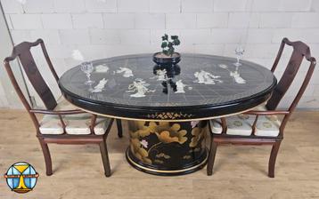 Vintage Ovale Chinese Eettafel  / Oosterse tafel (speksteen) beschikbaar voor biedingen